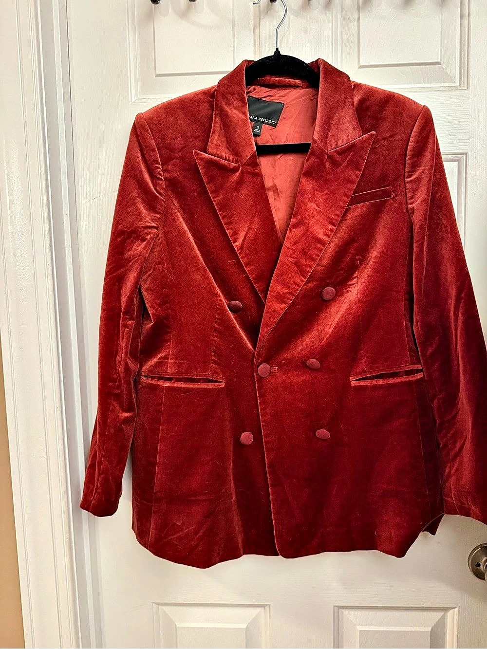 Banana Republic Double-Breasted Velvet Blazer in Red